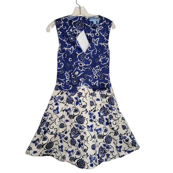 Draper James Oak Hill Vine Dress Cut Out Back Blue Floral Fit Flare Women 6 - Picture 1 of 13